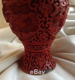 Chinois Antique Cuivre À La Main Cinnabar Dragon Ball Laque Vase Boîte Raised Art