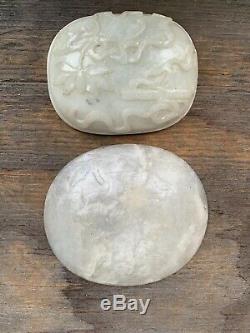 Chinois Antique Deux Big White Jade Qing Chine Asie