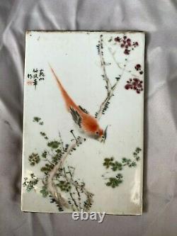 Chinois Antique Famille Rose Porcelaine Plaque Oiseaux Peints Avec Des Personnages