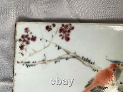 Chinois Antique Famille Rose Porcelaine Plaque Oiseaux Peints Avec Des Personnages