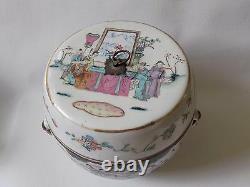 Chinois Antique Porcelaine Famille Rose Tureen Figures Folk Story Marked
