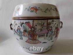 Chinois Antique Porcelaine Famille Rose Tureen Figures Folk Story Marked