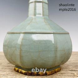 Chinois Antiquités Chant Dynastie Longquan Officiel Porcelaine Bouteille De Bouche En Or
