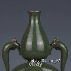 Chinois Antiquités Song Official Kiln Porcelaine Vert Glaçure Binaural Gourde Bouteille