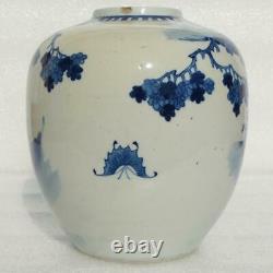Chinois Bleu Et Blanc Figural Porcelaine Jar Kangxi Double Bague Marque H10.23/26cm