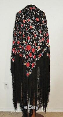 Chinois Brodé Main Antique Soie Lourde Colorful Shawl Piano W Fringe
