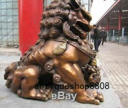 Chinois Bronze Cuivre Fengshui Mal Gardien Porte Bête Fu Foo Dog Lion Paire