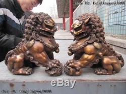 Chinois Classique Bronze Cuivre Mal Gardien Porte Bei Jing Fu Foo Chien Lion Paire