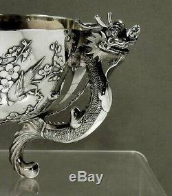 Chinois D'exportation Silver Dragon Bowl C1885 Hongxing