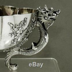 Chinois D'exportation Silver Dragon Bowl C1885 Hongxing