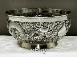 Chinois D'exportation Silver Dragon Bowl C1890 Aile Fat