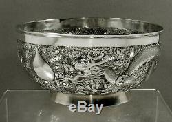 Chinois D'exportation Silver Dragon Bowl C1890 Aile Fat