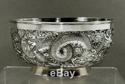 Chinois D'exportation Silver Dragon Bowl C1890 Aile Fat