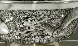 Chinois D'exportation Silver Dragon Bowl C1890 Aile Fat