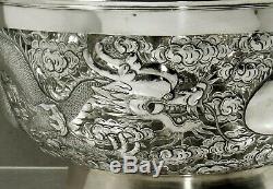 Chinois D'exportation Silver Dragon Bowl C1890 Aile Fat