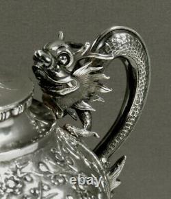 Chinois Export Silver Bowl C1890 Ws Dragon Handles