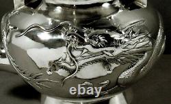 Chinois Export Silver Dragon Tea Set C1890 Yok Sang