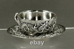 Chinois Export Silver Tea Set Dragons In Flames