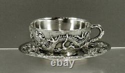 Chinois Export Silver Tea Set Dragons In Flames