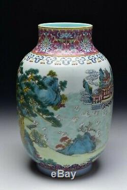 Chinois Famille Rose Vase En Porcelaine Avec Jiaqing Bleu Mark Glaçure & Characters