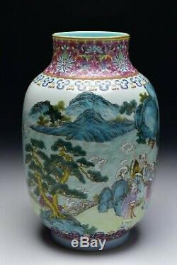 Chinois Famille Rose Vase En Porcelaine Avec Jiaqing Bleu Mark Glaçure & Characters
