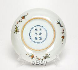 Chinois Kangxi Des Qing MC Wucai Famille Verte Fleur & Bird Assiette En Porcelaine