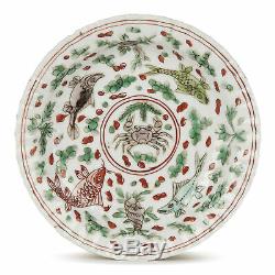 Chinois Kangxi Fish & Crabe Painted Porcelaine Plat 1662-1722