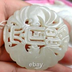 Chinois Naturel Hetian Jade Sculpté À La Main Pendentif Exquis Tian Gong Zhao