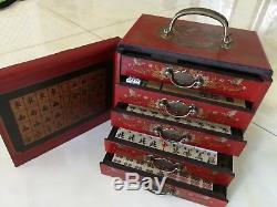 Chinois Old Mah-jong 144 Set Jeu Avec Bois Dragon Phoenix Dessiner Box