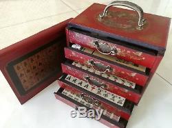 Chinois Old Mah-jong 144 Set Jeu Avec Bois Dragon Phoenix Dessiner Box