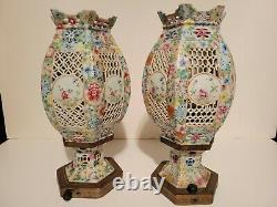 Chinois Qianlong19ème Siècle Famille Rose Porcelaine Millefiori Lanternes De Mariage