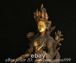 Chinois Violet Bronze Or 24k Gilt Enamel Cloisonne Vert Tara Déesse Statue