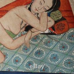 Chinoise Véritable Antique Érotique Peinture Qing Dynastiy 19ème En Soie Han-fait
