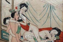 Chinoise Véritable Antique Érotique Peinture Qing Dynastiy 19ème En Soie Han-fait