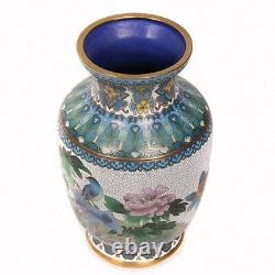 Cloisonne Vase Chinois Motif Floral, Trim D'or, Bon État