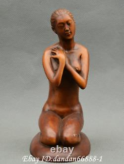 Collecte Chinois Boxwood Sculpté À La Main Belle Femme Nue Art Beauté Fille Statue