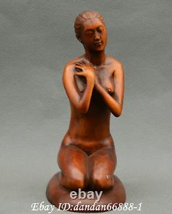 Collecte Chinois Boxwood Sculpté À La Main Belle Femme Nue Art Beauté Fille Statue