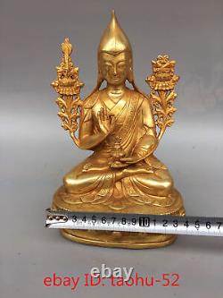 Collection d'antiquités chinoises Statue de Bouddha Tsongkaba en bronze doré du bouddhisme tibétain