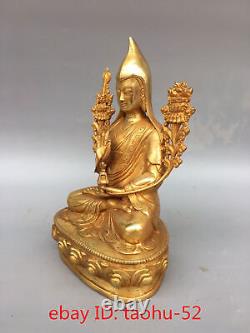 Collection d'antiquités chinoises Statue de Bouddha Tsongkaba en bronze doré du bouddhisme tibétain