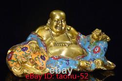 Collection d'antiquités chinoises Statue du Bouddha Maitreya en cuivre pur émaillé cloisonné doré