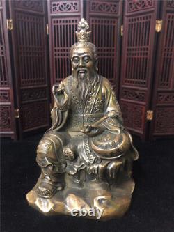 Collection d'antiquités chinoises : Statue en laiton ancien du Taoïste Taishang Lao Jun
