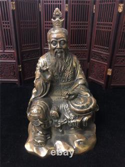 Collection d'antiquités chinoises : Statue en laiton ancien du Taoïste Taishang Lao Jun