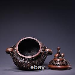 Collection rare chinoise Ancien brûleur d'encens éléphant en cuivre fait main 31317