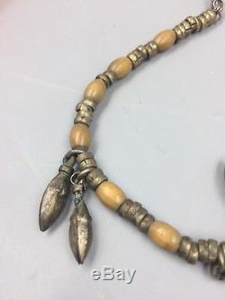 Collier Antique En Argent Dynastie Qing Jade, Cornaline, Agate, Bois
