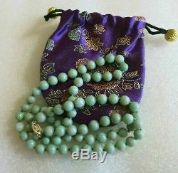 Collier En Or 14 Kt Avec Perles En Jade Et Jadéite Découpées Dans Le Verre, Chine