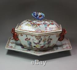 Couvercle Et Support De Soupière Hexagonale Antique Chinoise