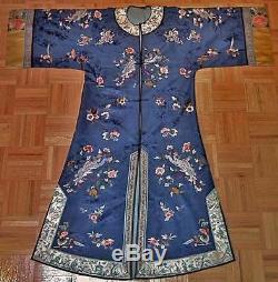 Dynastie Des Qing Chinoise Brodée Et Tissée Satin Lady Robe Robe 19e C