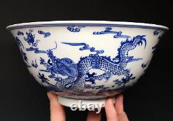 Dynastie Qing Chinoise Marquée Imperial Kangxi 1662-1722 Blue & White Dragon Bowl