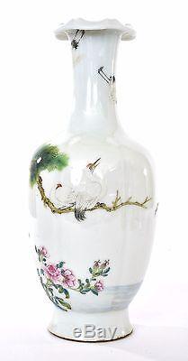 Émail Chinois Début Du Xxe Siècle Famille Rose Porcelaine Vase Grue Oiseau