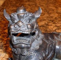 Encensoir Antique De Brûleur D'encens De Chien Chinois De Bronze Foo